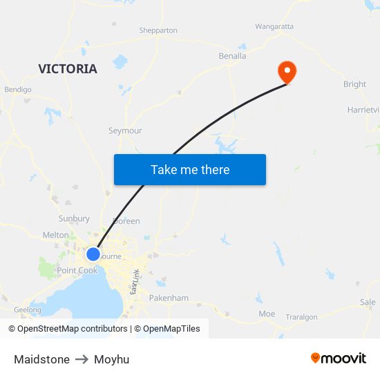 Maidstone to Moyhu map