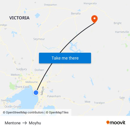 Mentone to Moyhu map