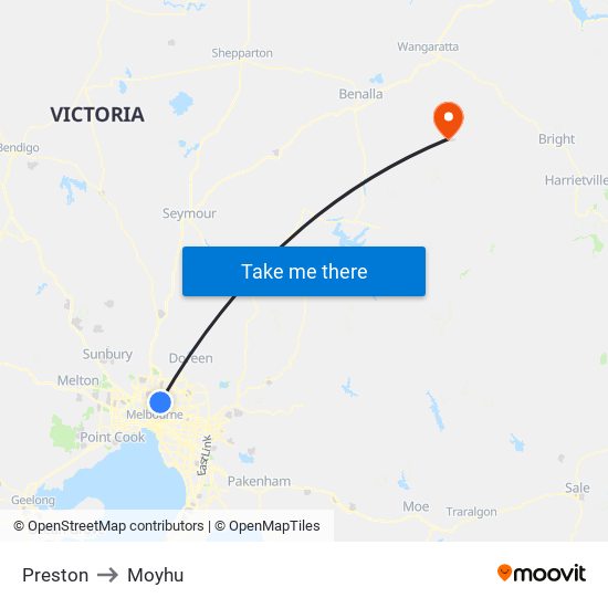 Preston to Moyhu map