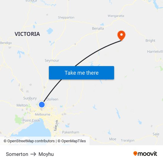 Somerton to Moyhu map