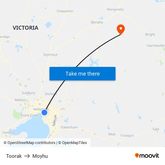 Toorak to Moyhu map