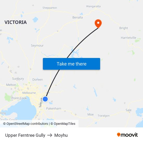 Upper Ferntree Gully to Moyhu map