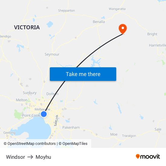 Windsor to Moyhu map