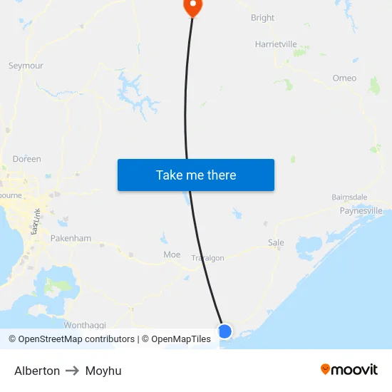 Alberton to Moyhu map