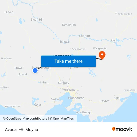 Avoca to Moyhu map
