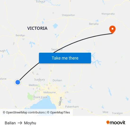 Ballan to Moyhu map