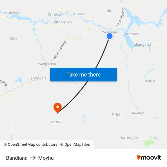 Bandiana to Moyhu map