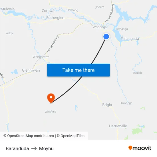 Baranduda to Moyhu map