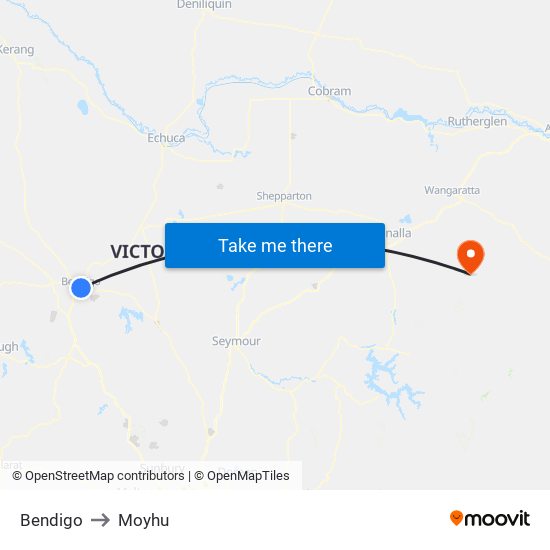 Bendigo to Moyhu map