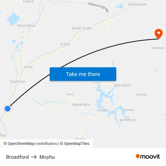 Broadford to Moyhu map