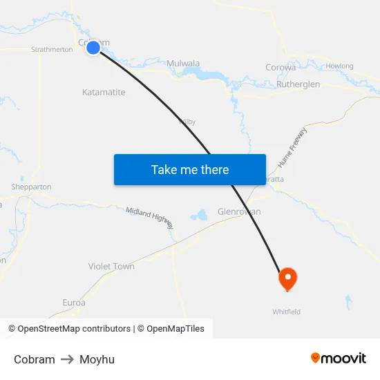 Cobram to Moyhu map