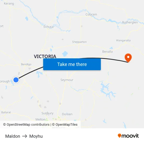 Maldon to Moyhu map