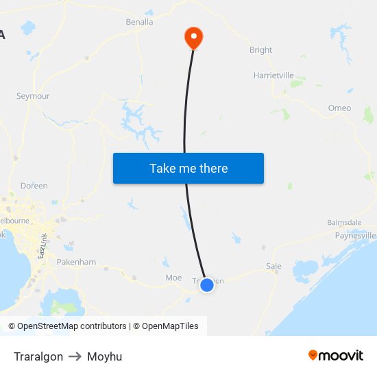 Traralgon to Moyhu map