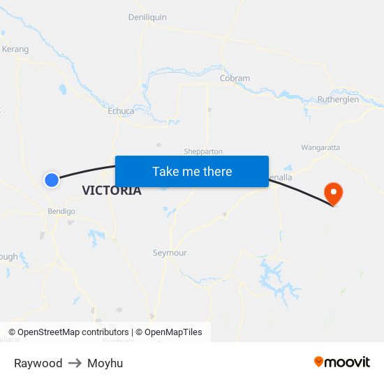 Raywood to Moyhu map