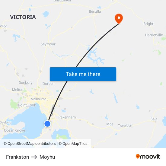 Frankston to Moyhu map