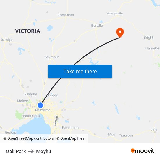 Oak Park to Moyhu map