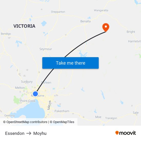 Essendon to Moyhu map