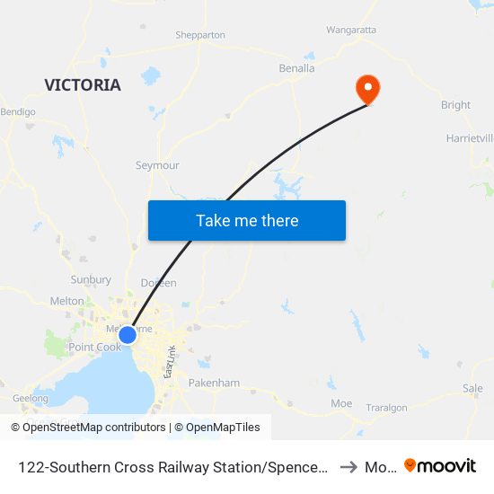 122-Southern Cross Railway Station/Spencer St (Melbourne City) to Moyhu map