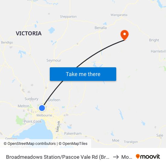 Broadmeadows Station/Pascoe Vale Rd (Broadmeadows) to Moyhu map
