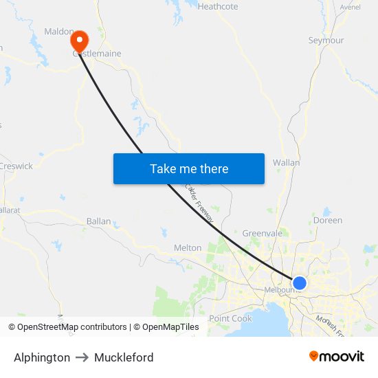 Alphington to Muckleford map