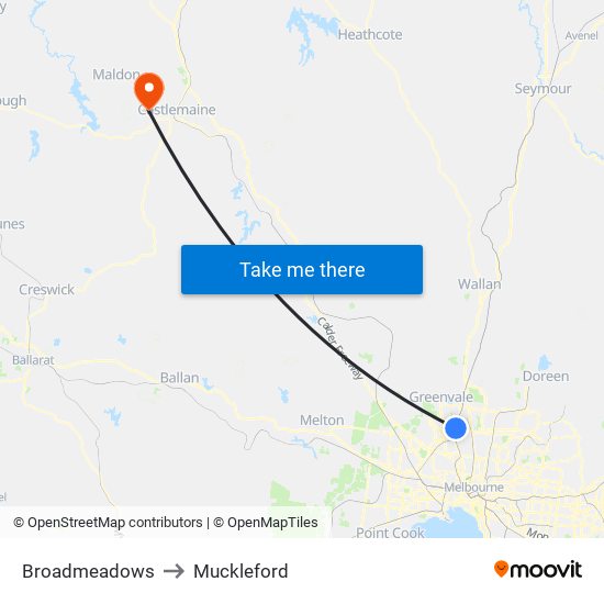 Broadmeadows to Muckleford map