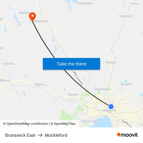 Brunswick East to Muckleford map