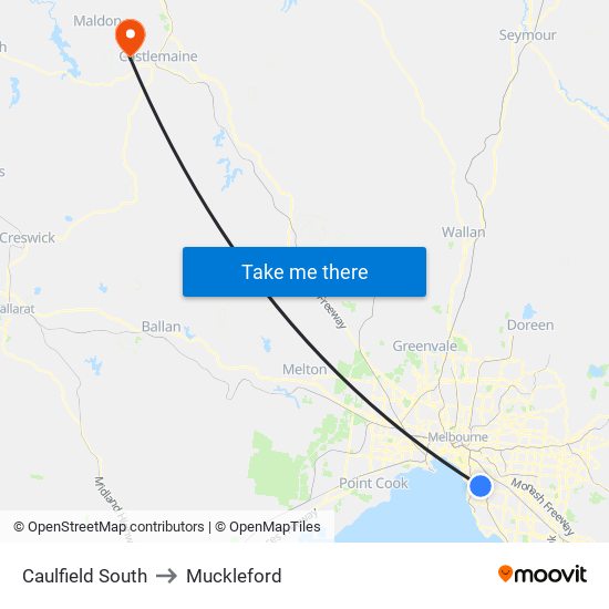 Caulfield South to Muckleford map