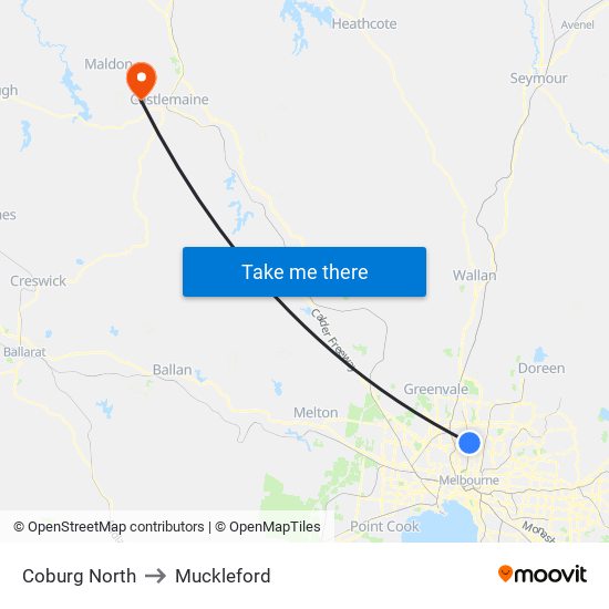 Coburg North to Muckleford map