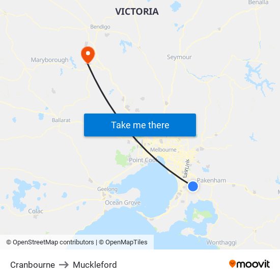 Cranbourne to Muckleford map