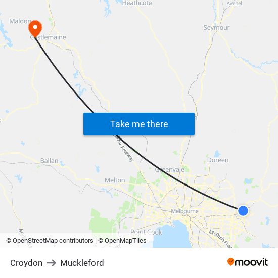 Croydon to Muckleford map