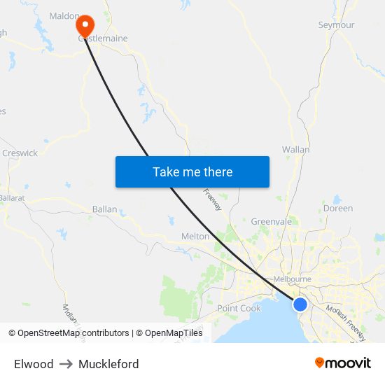 Elwood to Muckleford map