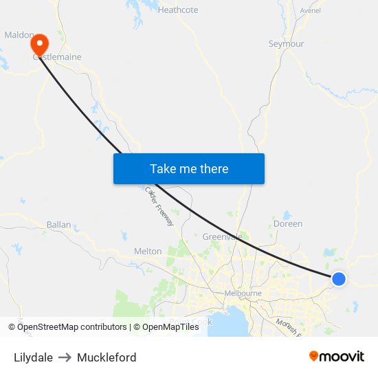 Lilydale to Muckleford map