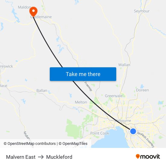 Malvern East to Muckleford map