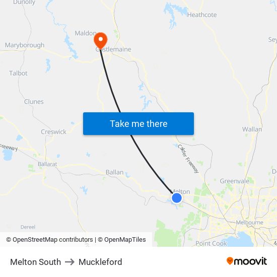 Melton South to Muckleford map