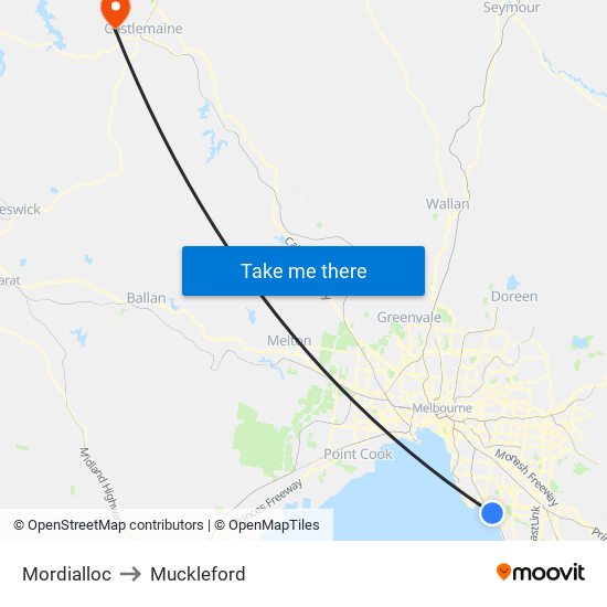 Mordialloc to Muckleford map