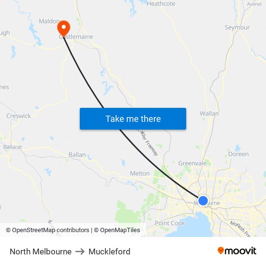 North Melbourne to Muckleford map