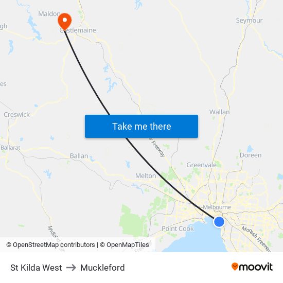 St Kilda West to Muckleford map