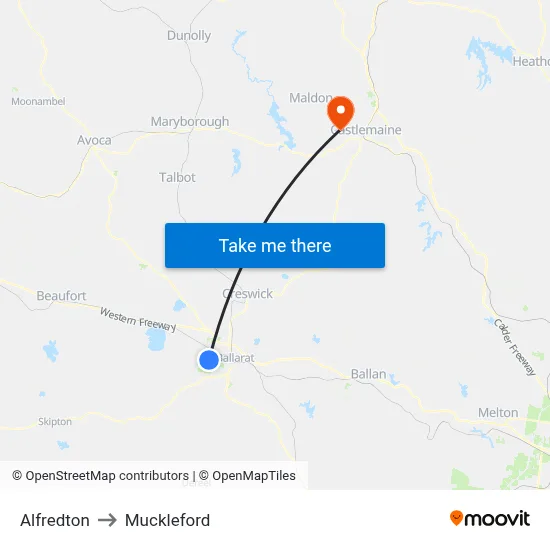 Alfredton to Muckleford map