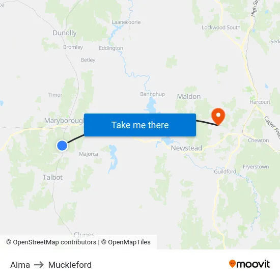 Alma to Muckleford map