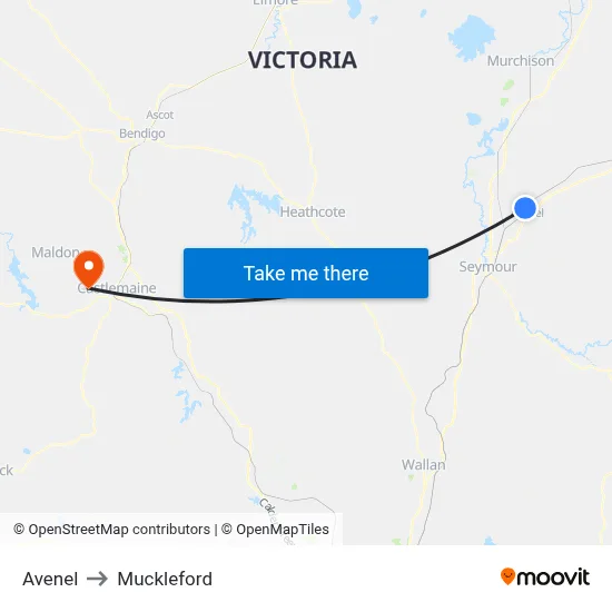 Avenel to Muckleford map
