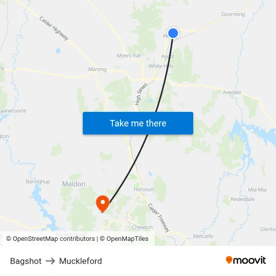 Bagshot to Muckleford map