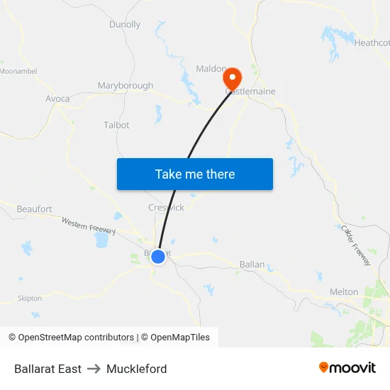 Ballarat East to Muckleford map