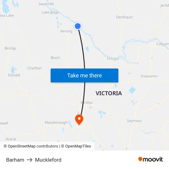 Barham to Muckleford map