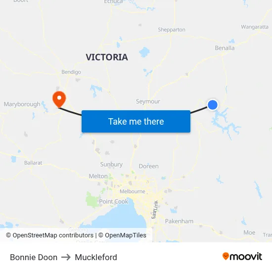 Bonnie Doon to Muckleford map