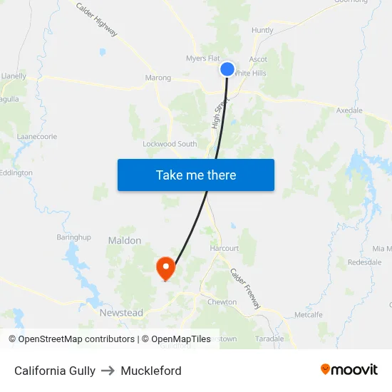 California Gully to Muckleford map