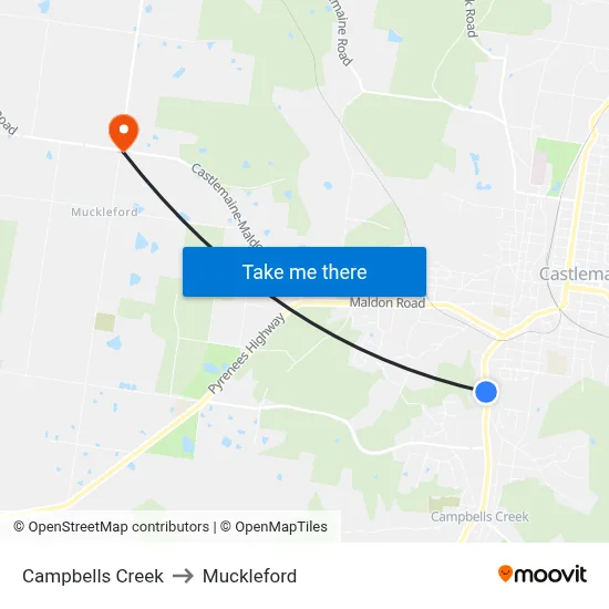 Campbells Creek to Muckleford map