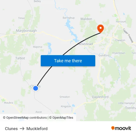 Clunes to Muckleford map