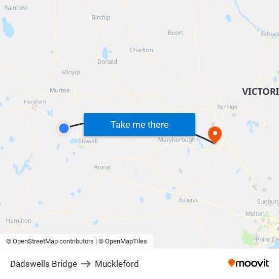 Dadswells Bridge to Muckleford map