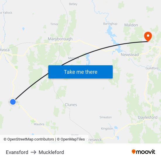 Evansford to Muckleford map