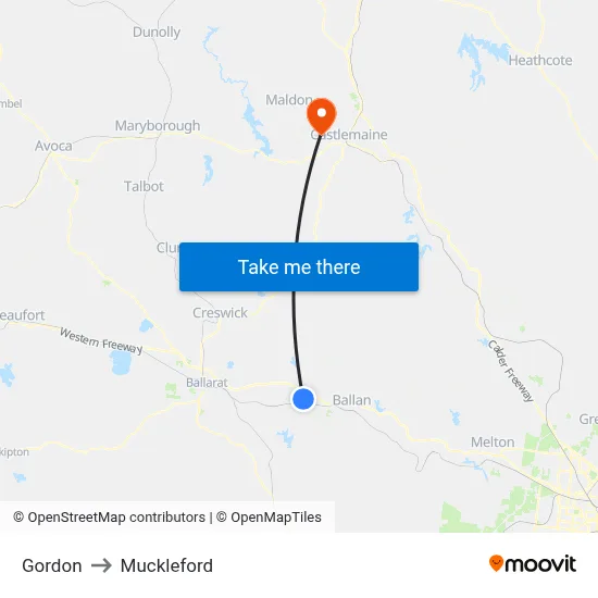 Gordon to Muckleford map